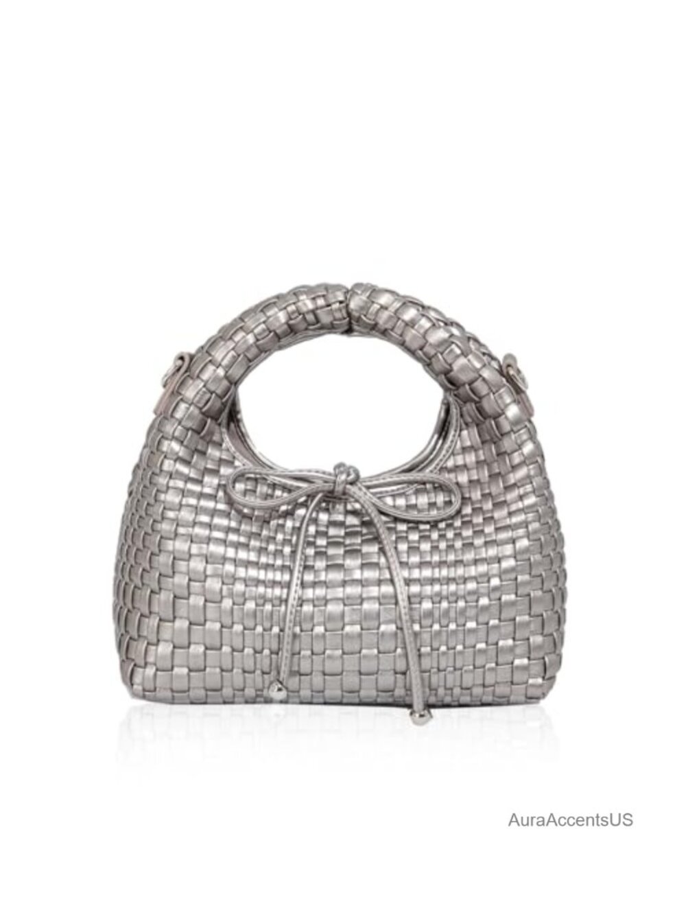Woven Vegan Leather Mini Bucket Handbag Chain Crossbody Shoulder Purse